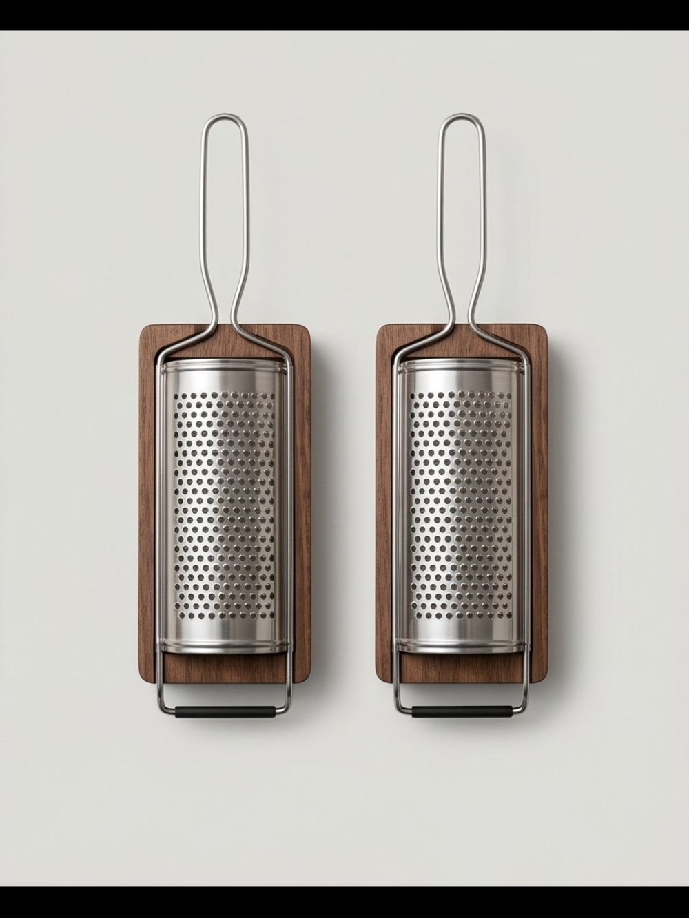 Stainless Steel & Walnut Handheld Graters - Modern Kitchen Tool